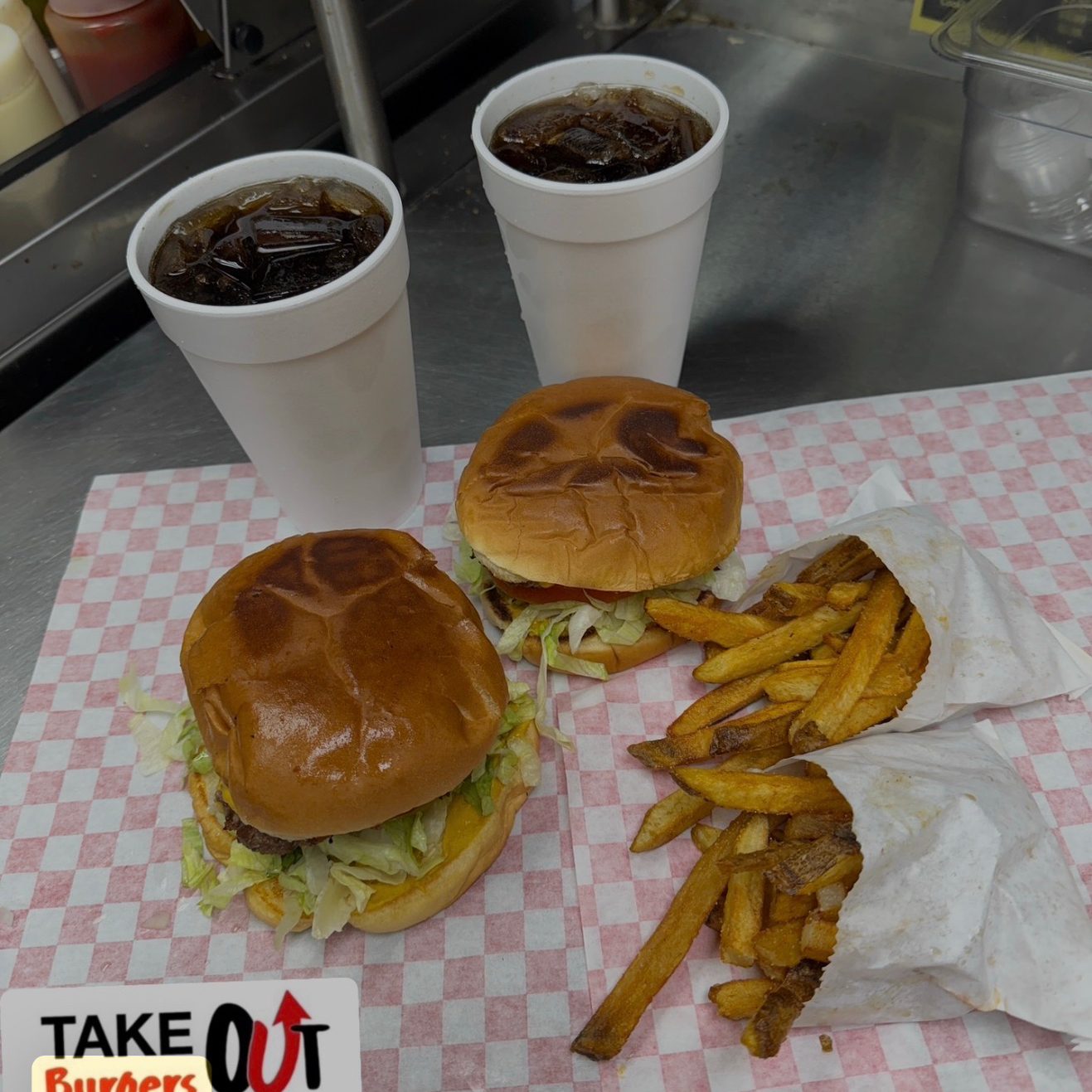2 Burgers, 2 Fries, 2 Drinks.